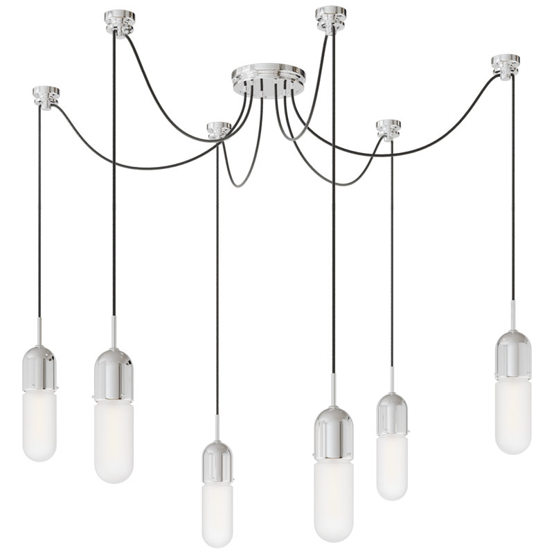 Junio 6 - Light Chandelier, Frosted, Polished Nickel