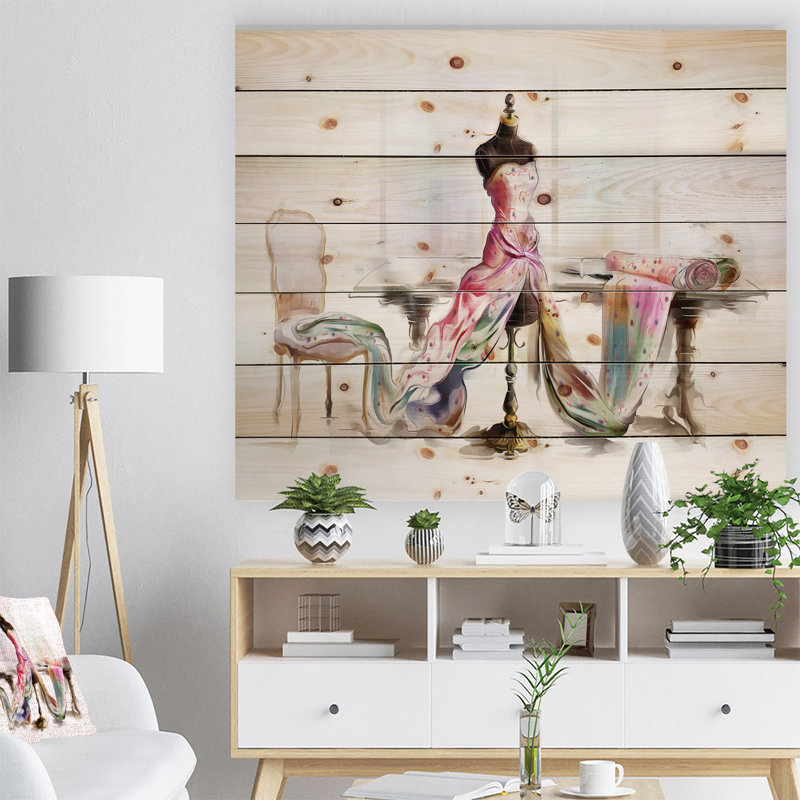 « encollé table mannequin' », peinture rose/blanc, H 12 po x l 46 po x P 1 po, H 36 po x l 46 po x P 1,5 po