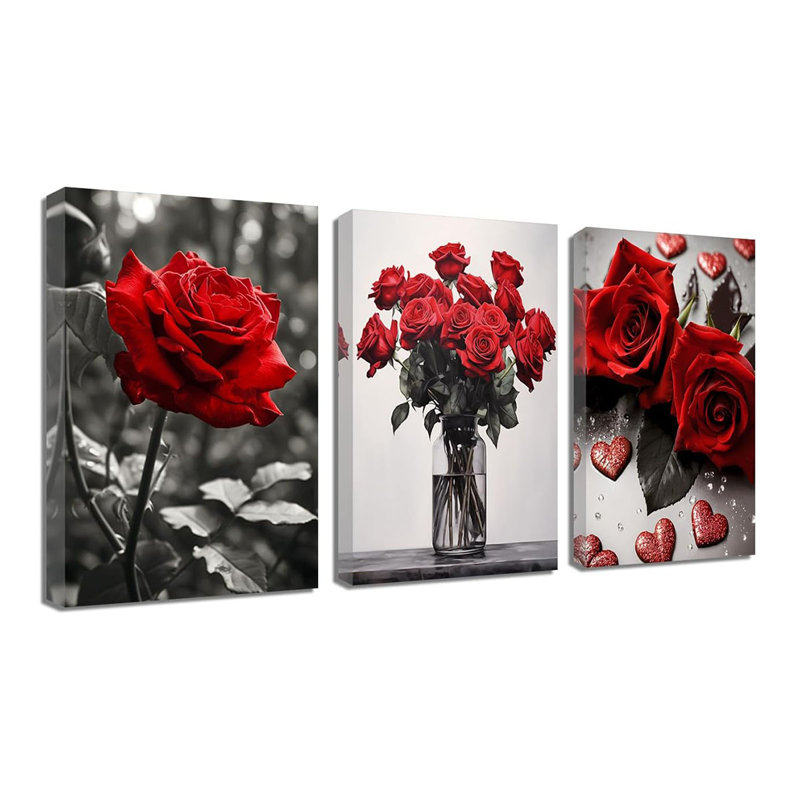 3 Piece Wrapped Canvas Print, Red