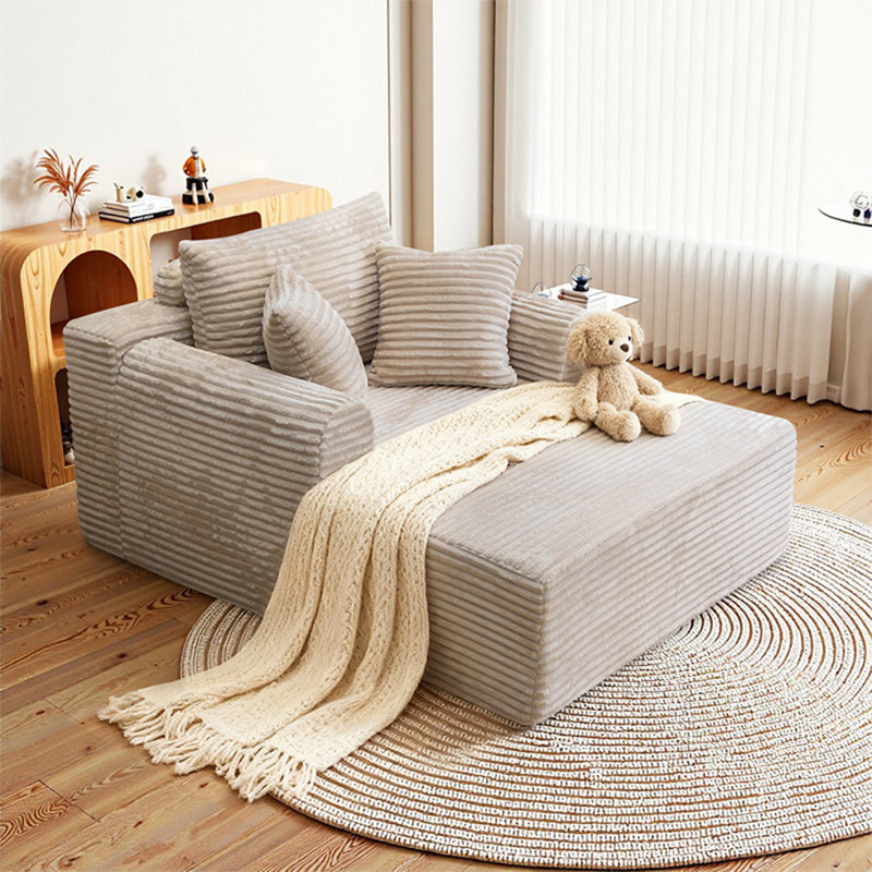 61" Cloud-Like Convertible Sofa Bed - No Assembly Required, Oversized Wide Backrest, Thick Dual Pillows, Deep-Seat Upholstered Corduroy Boneless Couch for Living Room & Bedroom