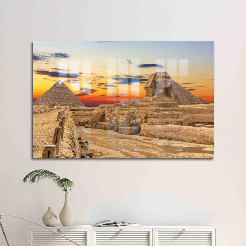 Coucher de soleil sur la célèbre pyramide, art mural imprimé sur verre trempé pour enrichir votre décor_Rectangle