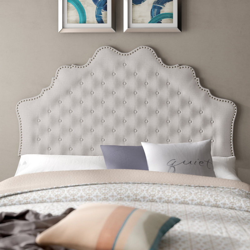 Tête de lit tapissier Gedeone, Très grand, Beige-gris