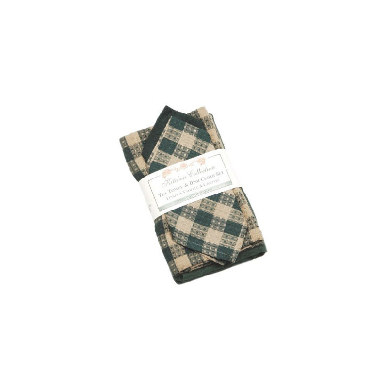 Kayte Cotton Waffle Kitchen Towel Linen Set, Dark Green
