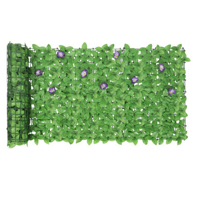 24-Panel Artificial Tea Leaf Privacy Fence With Purple Morning Glory Flowers, 42" X 32" Faux Hedge Screen For Outdoor Garden, Yard & Balcony