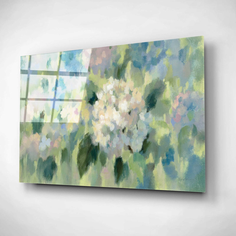 «Hydrangea Mosaic» par Silvia Vassileva, art mural en verre acrylique, H 12 po x l 16 po x P 0,13 po