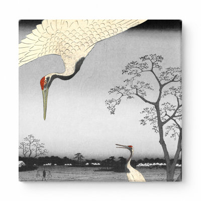 Minamisenjū: Cranes at Mikawashima (1857) — Square Canvas Wall Art