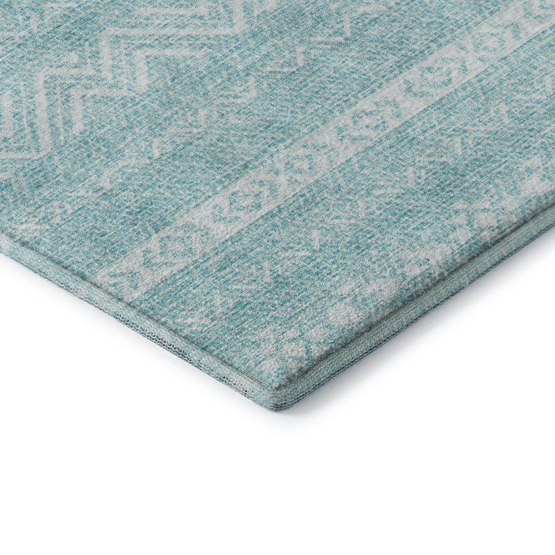 Premium Machine Washable Prisco Teal Rug, Rectangle 5' x 7'6"