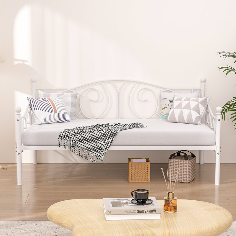 Korecky Twin Size Daybed Frame, Metal Daybed Frame with Headboard, Sofa Bed for Living Room Guest Room, White