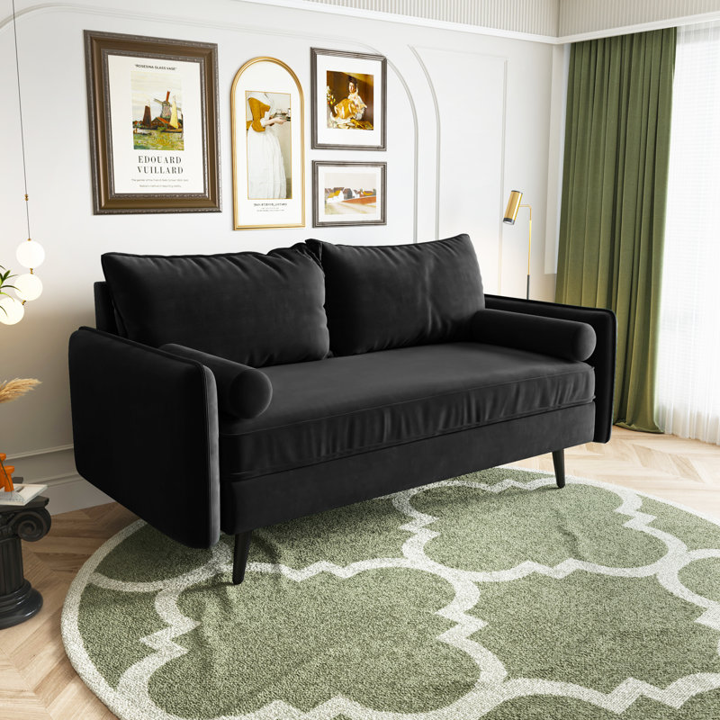 Evalei Velvet Round Arm Sofa, Black, 33.5'' H x 70'' W x 32'' D
