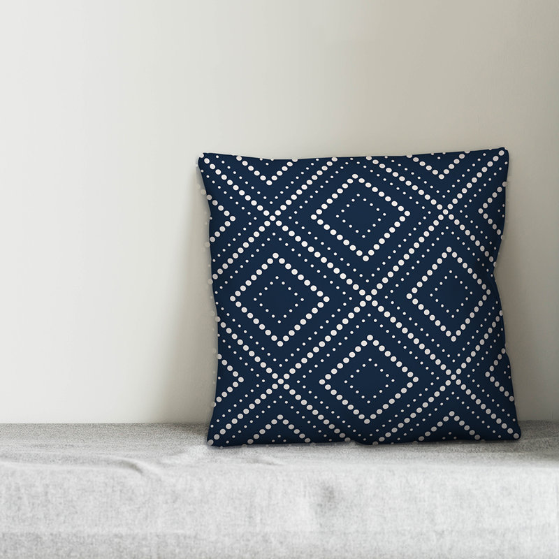  Housse de coussin carré à pois, 16 po x 1 po, Bleu marine, Pas de bourre