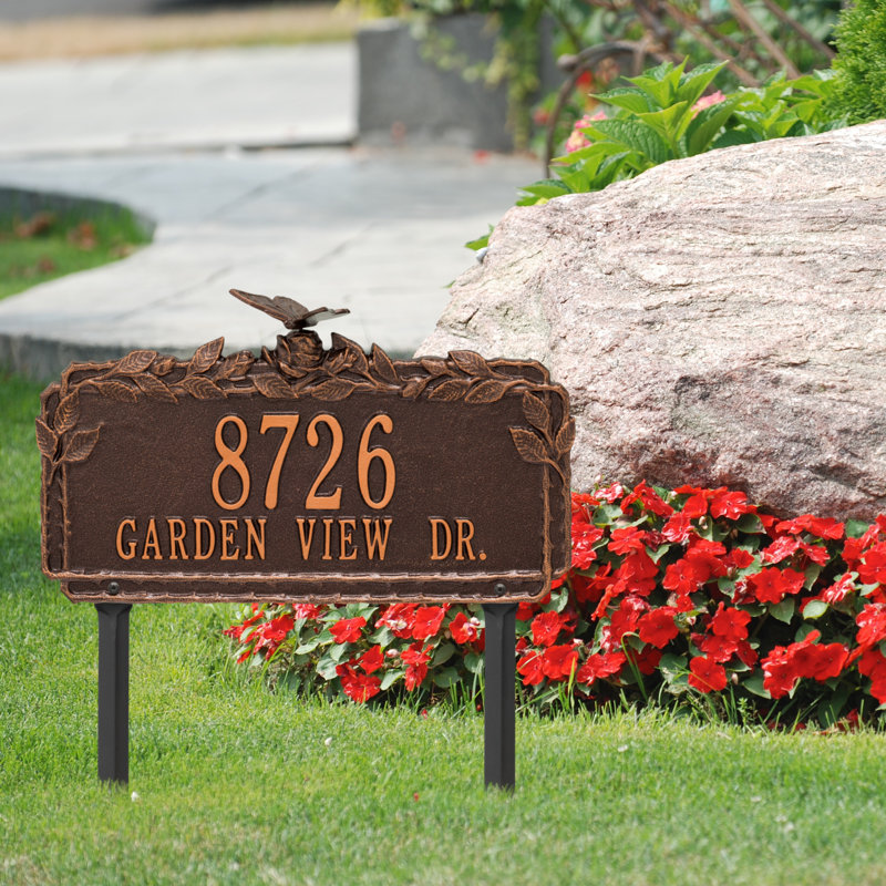 Butterfly Rose Personalized Garden Sign, Antique Copper, Yes
