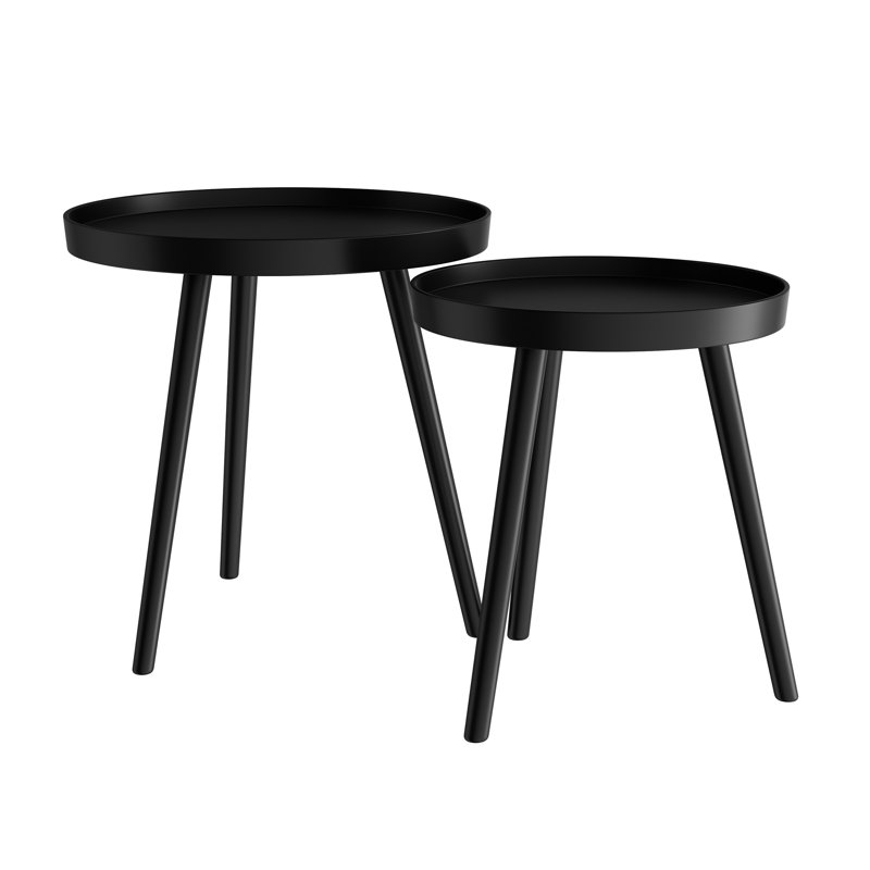 Lavish Home 2-Piece Nesting Side Table Set with Tray Tops, Black, Black