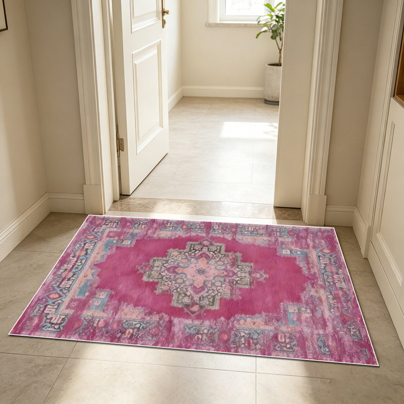 1PC Vintage Distressed Bohemian Pink Medallion area rugs for Living Room, Soft and Comfortable, Suitable for all seasons, easy-to-maintain, machine washable Indoor floor mat, Under Table Farmhouse suitable for dining room, bedroom, kitchen,...