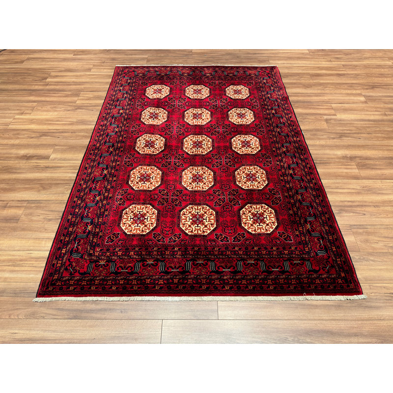 Tapis en laine et coton rouge noué à la main Original
