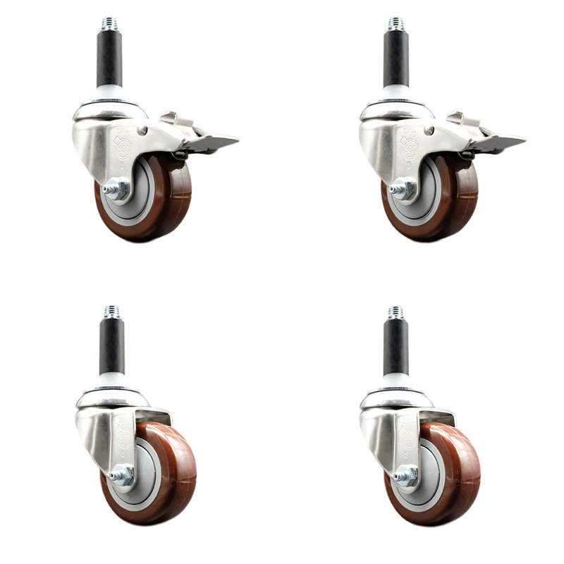 Ensemble de roulettes à tige pivotantes 3 pouces en acier inoxydable 316SS et 3 pouces