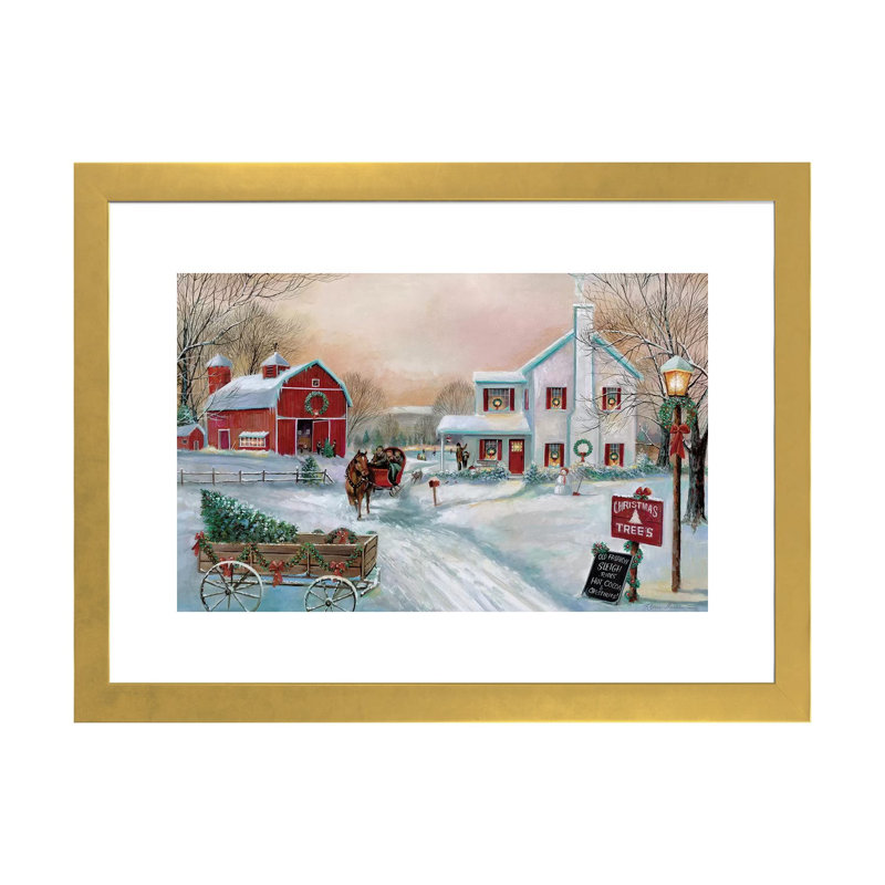 «Christmas Tree Farm» par Ruane Manning - reproduction d'art, H 24 po x l 16 po x P 1 po, Papier encadré doré, Blanc