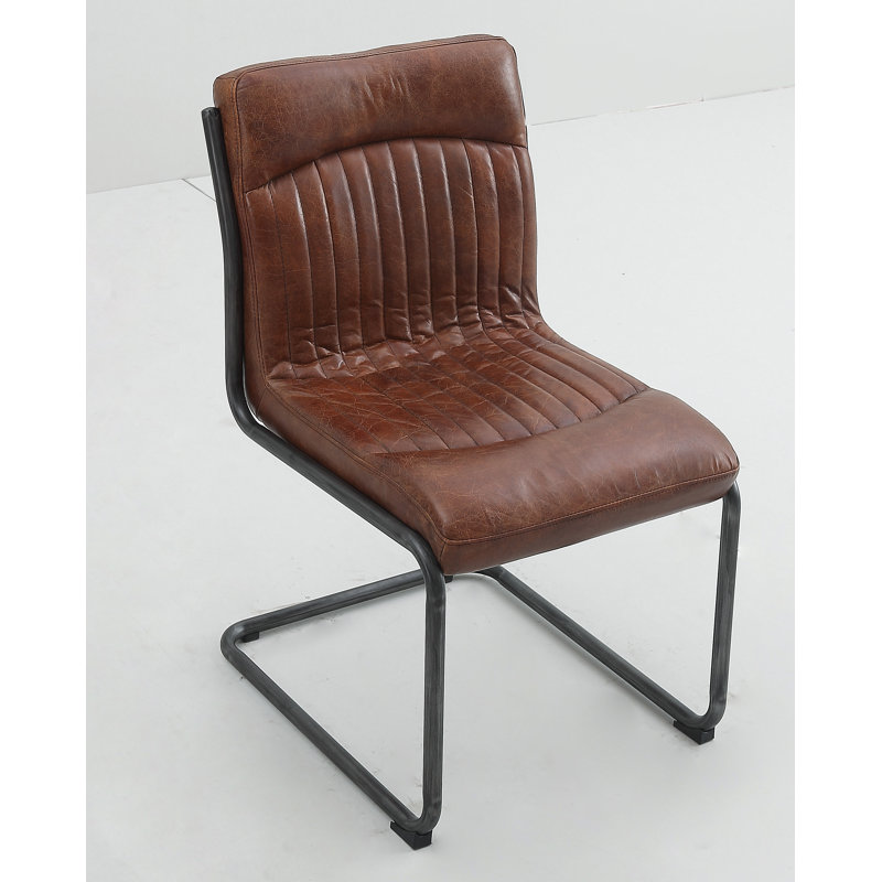 Chaise d’appoint en métal rembourré en cuir Robichaux, Brun Bourbon, Noir