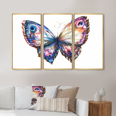 Papillon isolé - 3 pièces, cadre flottant, impression sur toile
