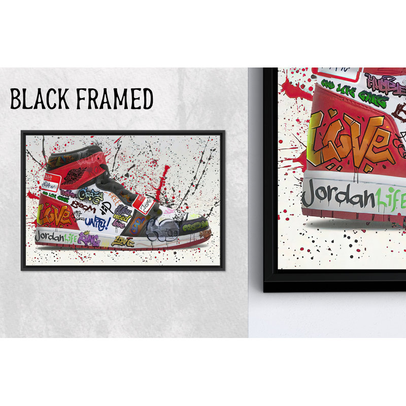 Graffiti Art Shoes Canvas: Modern Living Wall Decor, 1P BlackFramedCanves, 27,6 po H x 39,4 po l