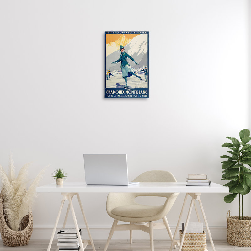 Publicité rétro sur toile de patinage sur glace, conception par Marcus Jules, H 24 po x l 16 po