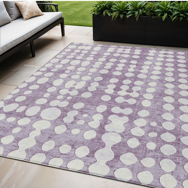 Tapis d'intérieur lavable abstrait mauve et ivoire 5 pi x 8 pi