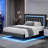 Floating Bed Frame with Smart LED Lights, Faux Leather Upholstered Platform Bed with Diamond PU Headboard-1552082527-1552082525
