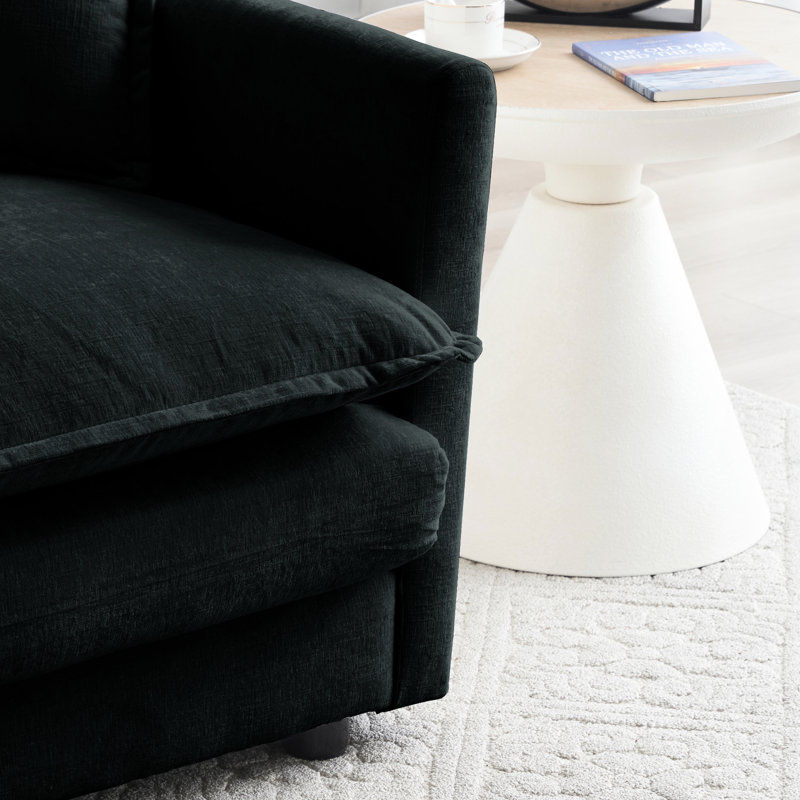 3 pièces - 1 + 1 + 3 sièges, tissu chenille, structure en bois massif, base de siège noire pour zone de détente dans la chambre à coucher, revêtement respirant, tout espace confortable