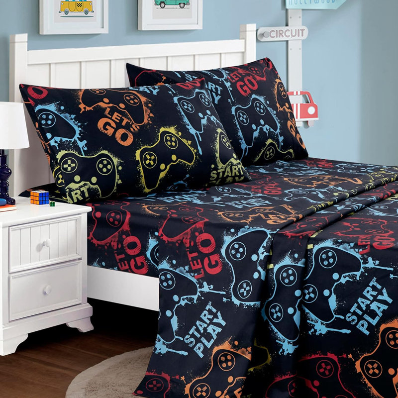 Queen Size Multi-Color Gamer Microfiber Sheet Set