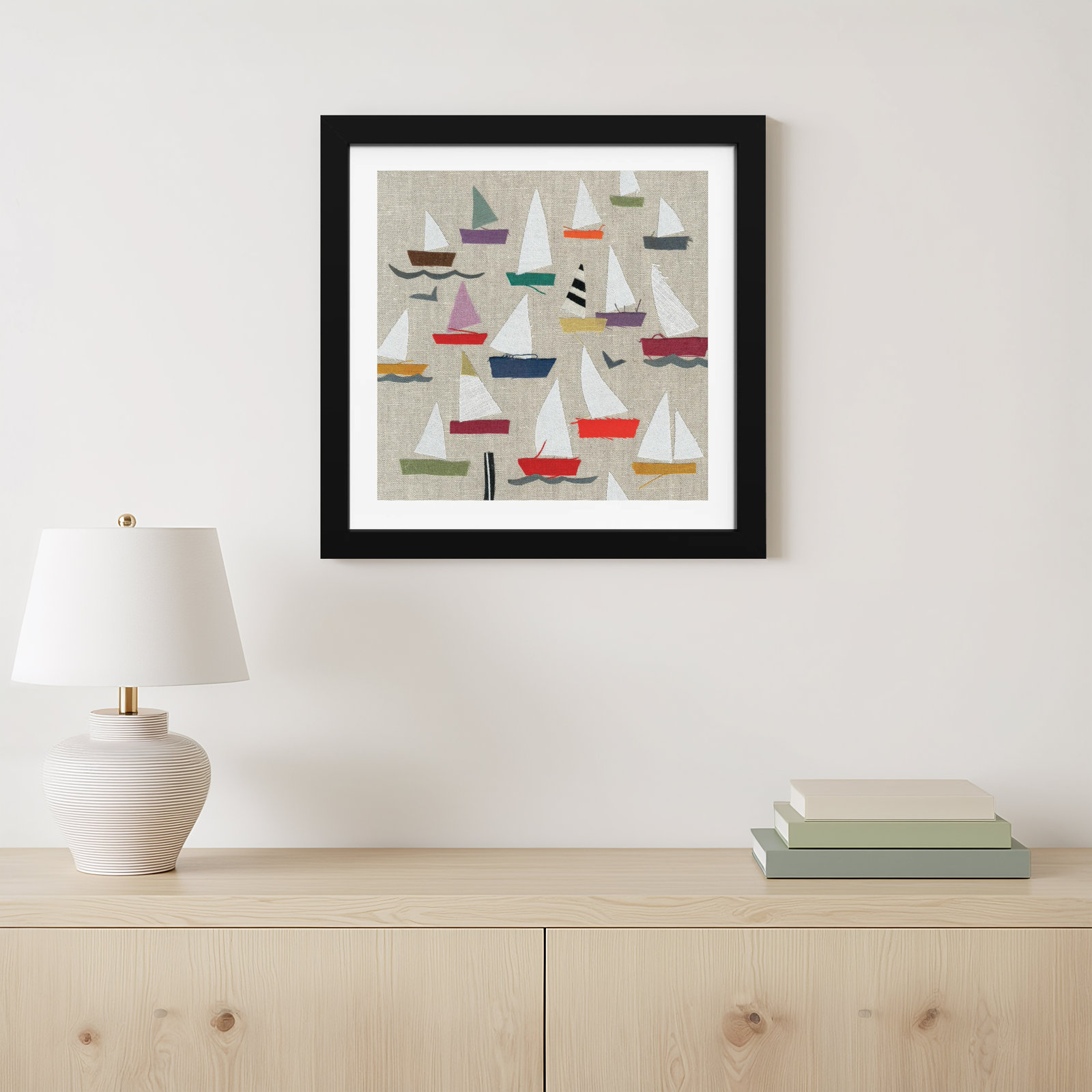Plain Sailing Print by Jenny Frean, 13" H x 13" W x 1" D, Black