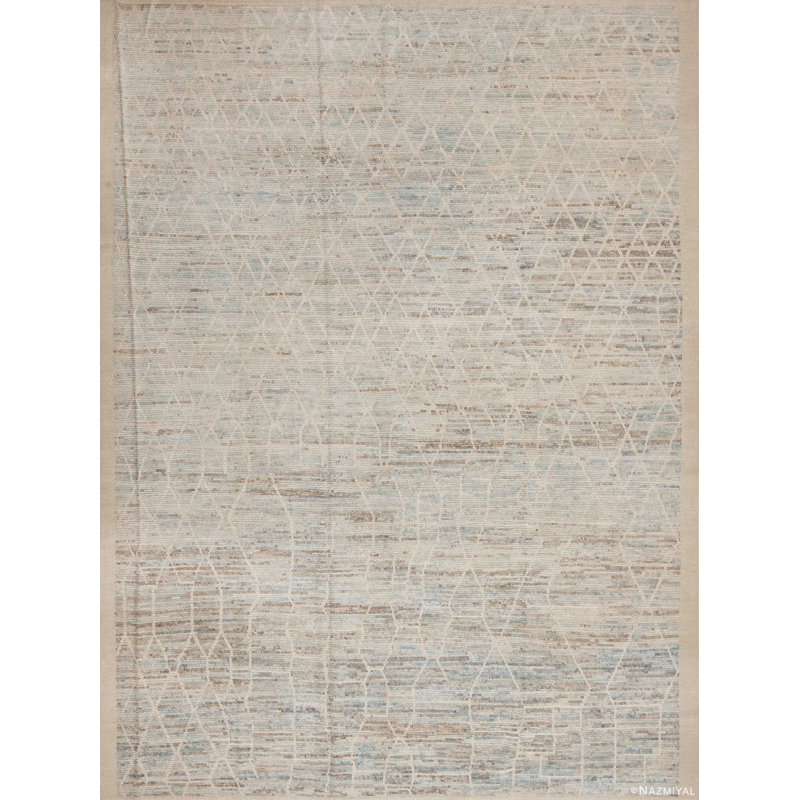 Tapis marocain berbère marocain à motif tribal beige / bleu / brun One-of-a-Kind Tribal