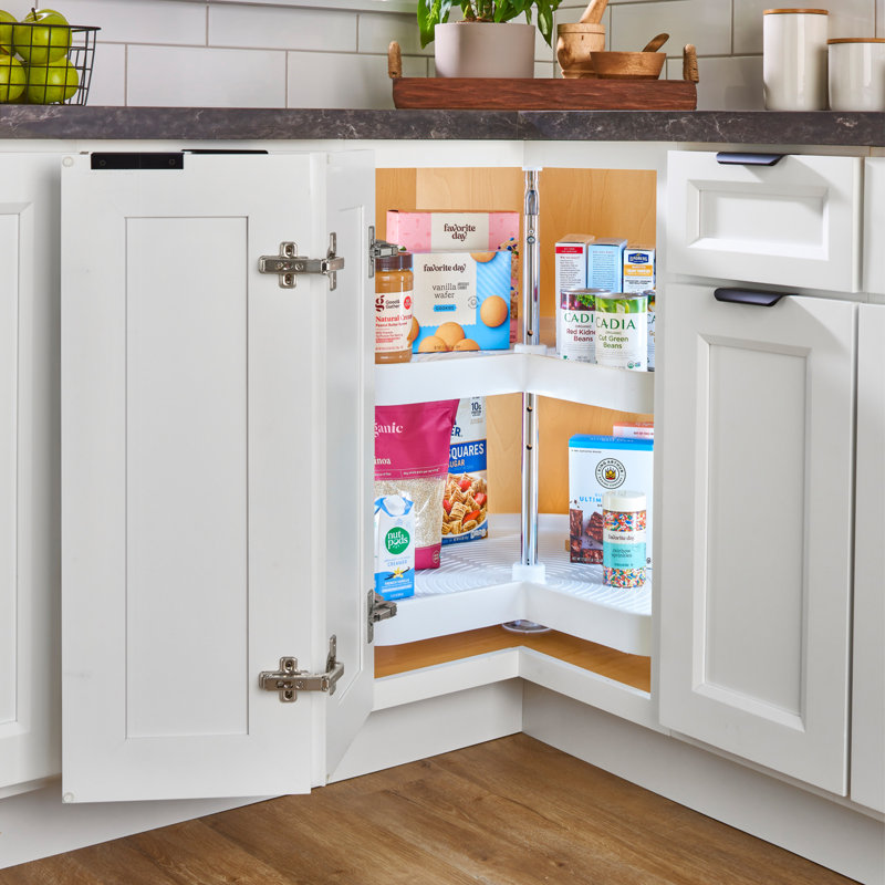 Polymer Kidney-Shaped 2-Shelf Lazy Susan for Corner Base Cabinets, White, 28" W