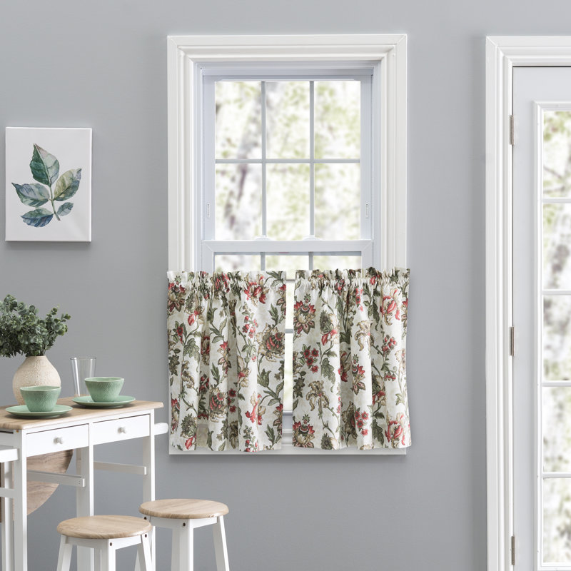 Tania Cotton Blend Floral Tailored Cafe Curtain, Brick, 56" W x 24" L