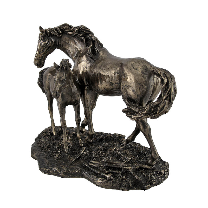 Anastassios bronze-finished cold-cast resin mare and foal horse figurine for shelf decor — 7" L x 6.5" H x 4" W