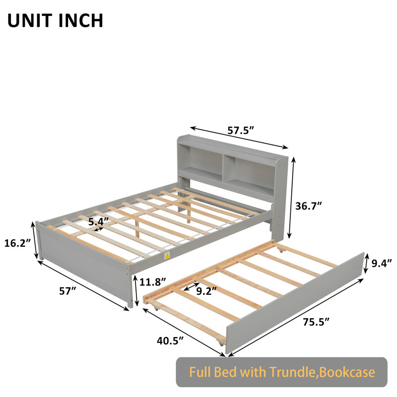 Solid Wood Bookcase Bed, Gray