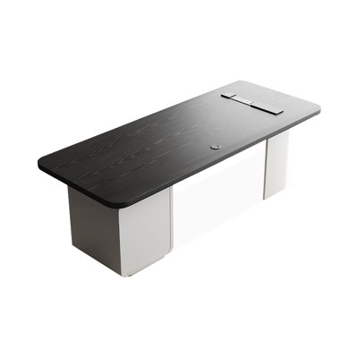 Bureau rectangulaire noir et blanc en bois massif avec 3 tiroirs