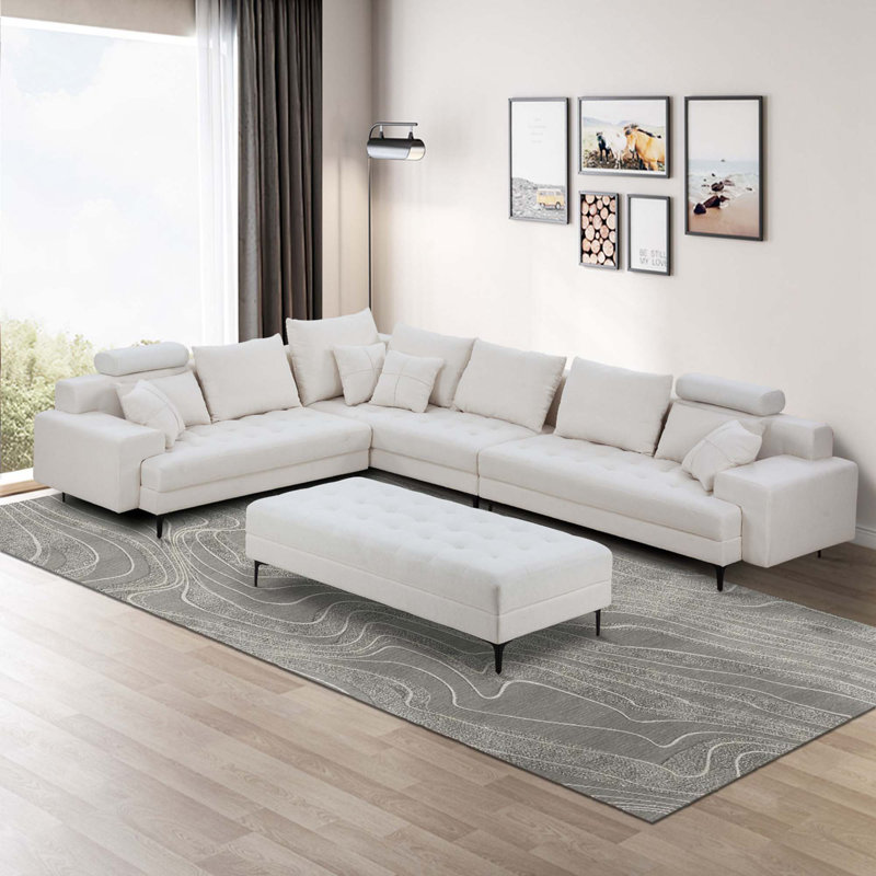 Canapé modulaire rembourré 4 pièces Ryong, Beige Chenille