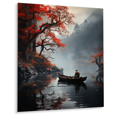 «Fishing At The Lake Whispering Breeze III», reproduction d'art floral en métal