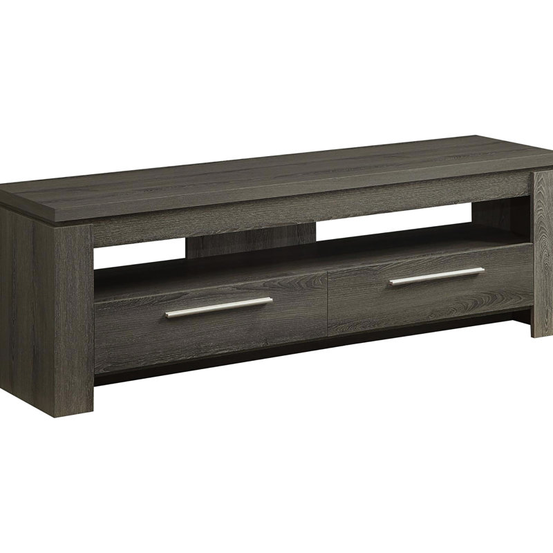 Meuble télé gris vieilli de 150 cm (59 pouces) avec design spacieux à 2 compartiments - Convient aux téléviseurs de 163 cm (64 pouces), meuble télé de style transitionnel de 150 cm (59 pouces) avec configuration pratique pouvant accueillir un téléviseur de 152 cm (60 pouces).