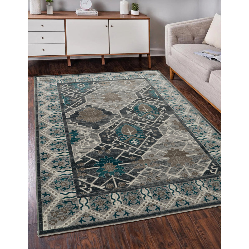 Awrad Oriental Beige and Gray Soft Low Pile Area Rug, Rectangle 5' x 7'6"