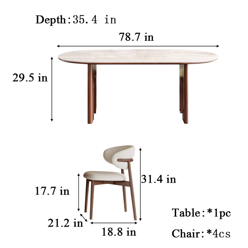Table et chaises de salle à manger, H 29,5 po x L 78,7 po x l 35,4 po