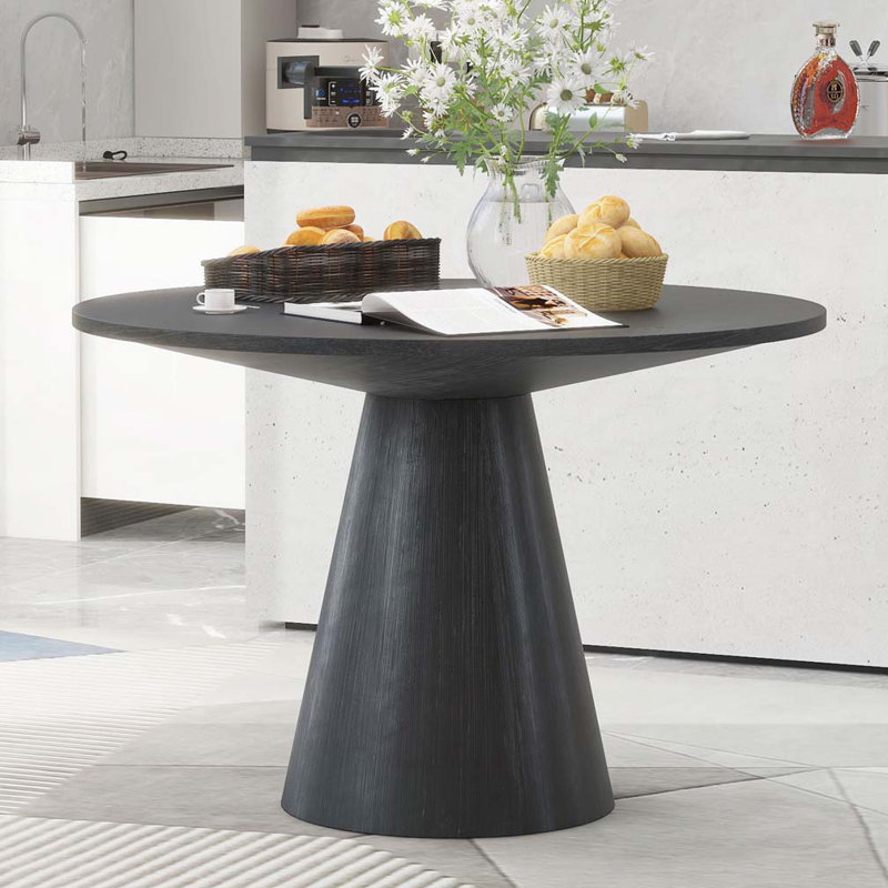 Table de salle à manger en bois avec base piédestal, Noir