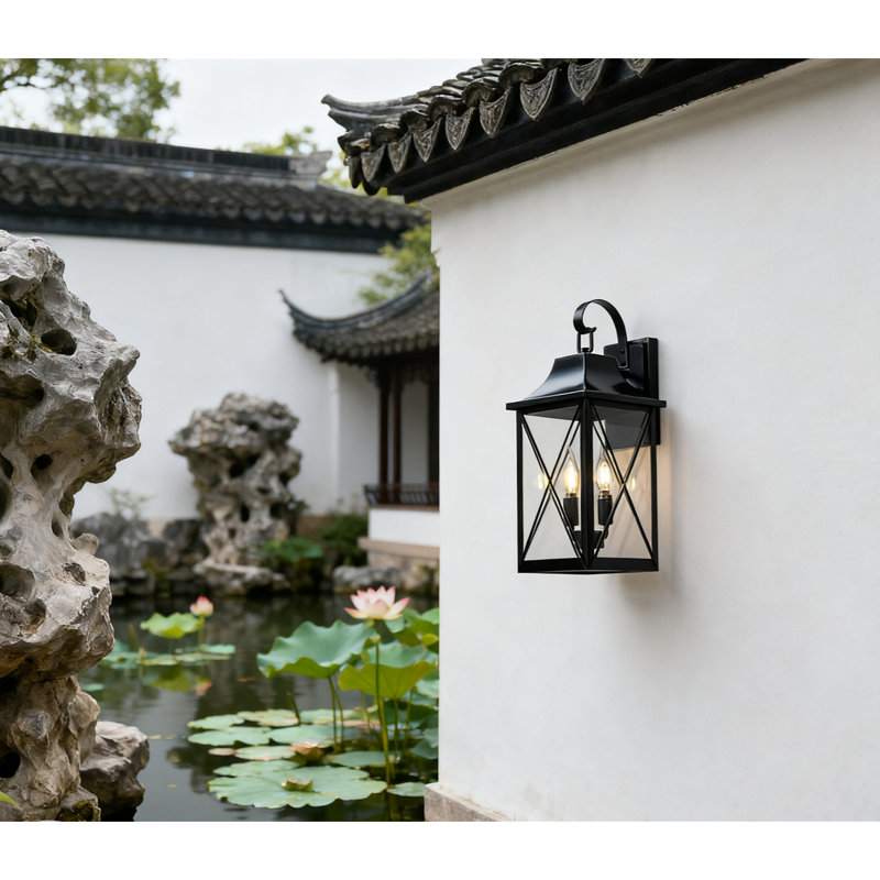 Outdoor Wall Light Sconce For Porch And Patio, Waterproof Exterior Lighting Fixture For Front Door And Garage, Matte Black With Clear Glass, Set Of 2