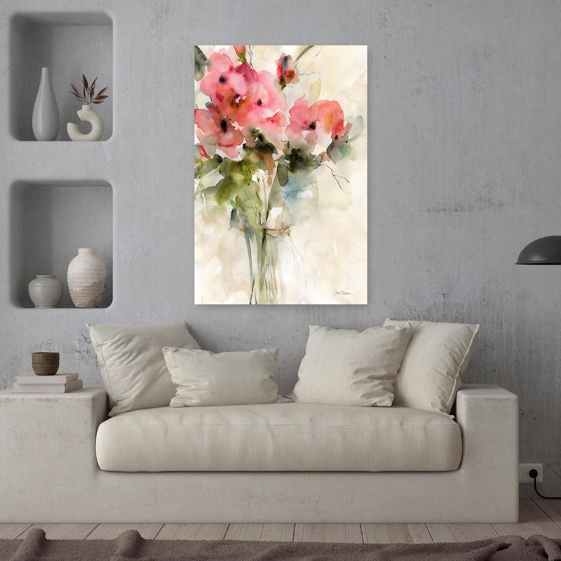 Décontracté Bouquet I, contemporain, élégant, moderne, hortensia, pivoine, nature, printemps, art mural, H 36 po x l 24 po
