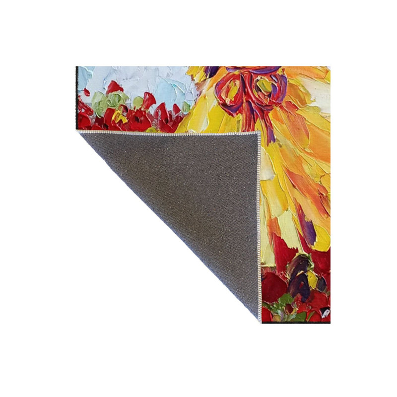 Tapis jaune lavable à motifs colorés, Sous-tapis carré 3 pi 3 po inclus
