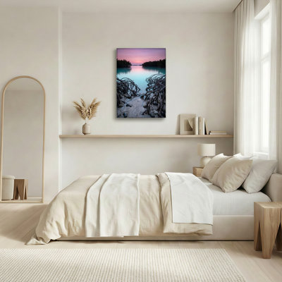 «Gallery Wrap», art mural sur toile pour le salon, la chambre à coucher, le bureau ou le vestibule - décoration murale décorative avec lac Sunset