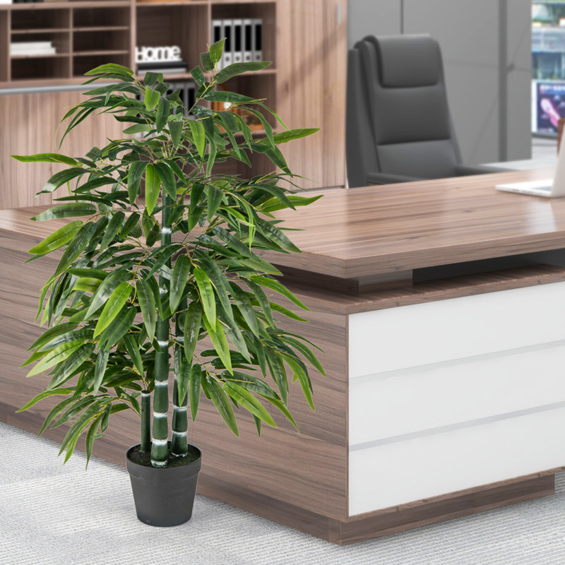 Arbre artificiel en pot de 50 po de hauteur avec 3 feuilles de sol en bambou réalistes