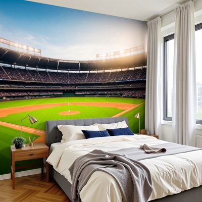 Papier peint adhésif pelez et collez, stade de baseball panoramique, surpeuplé, surpeuplé, couché de soleil, décorations murales, H 69 po x l 96 po, papier peint amovible en PVC, adhésif mural pour salon, chambre, bureau à domicile