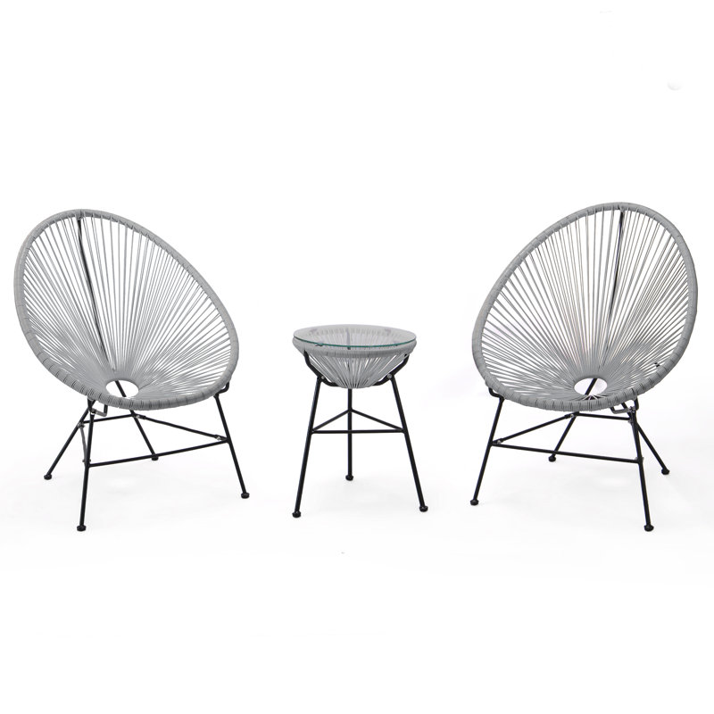 Chaise longue d'extérieur 3 pièces avec plateau en verre Chelsea-May Montara, gris