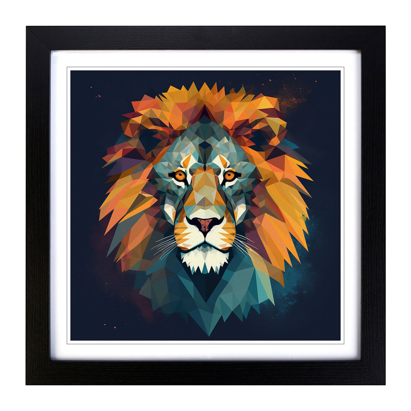 Lion Geometric - Framed Print, Black