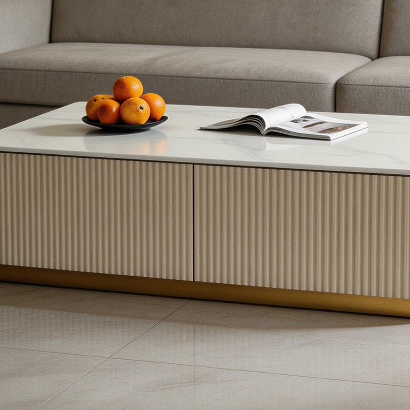 Table basse rectangulaire en pierre frittée, H 13,78 po x l 51,18 po x P 27,56 po, Picture color / Gold